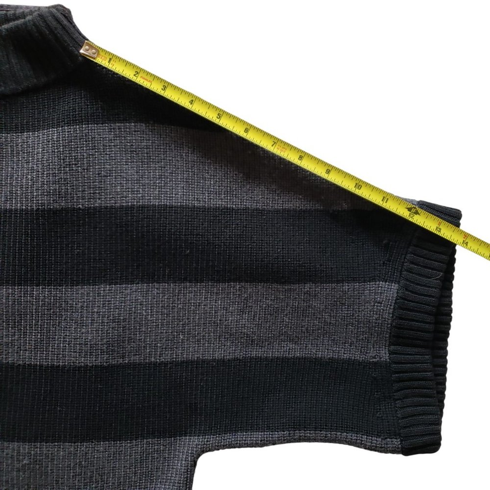 Tory Burch Heavy Warm 100% Wool Oversize Sweater Black Gray Wide Stripe M - Picture 13 of 14